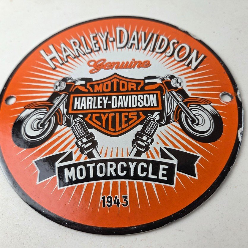 Vintage Harley Davidson Motorcycles Sign - Spark Plugs Gas Pump Porcelain Sign - Image 4