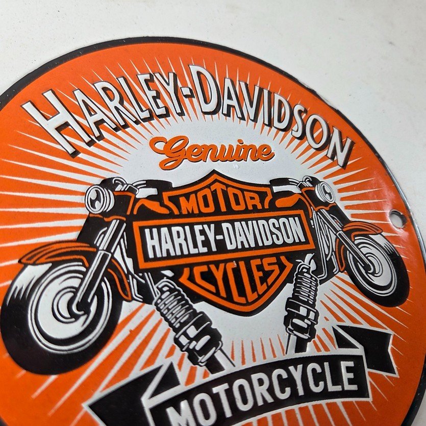 Vintage Harley Davidson Motorcycles Sign - Spark Plugs Gas Pump Porcelain Sign - Image 5