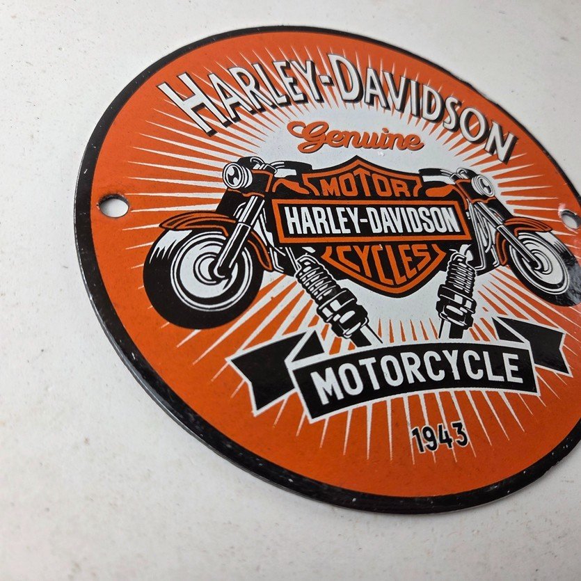 Vintage Harley Davidson Motorcycles Sign - Spark Plugs Gas Pump Porcelain Sign - Image 6