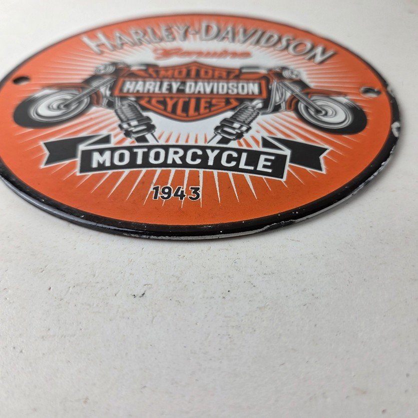 Vintage Harley Davidson Motorcycles Sign - Spark Plugs Gas Pump Porcelain Sign - Image 10