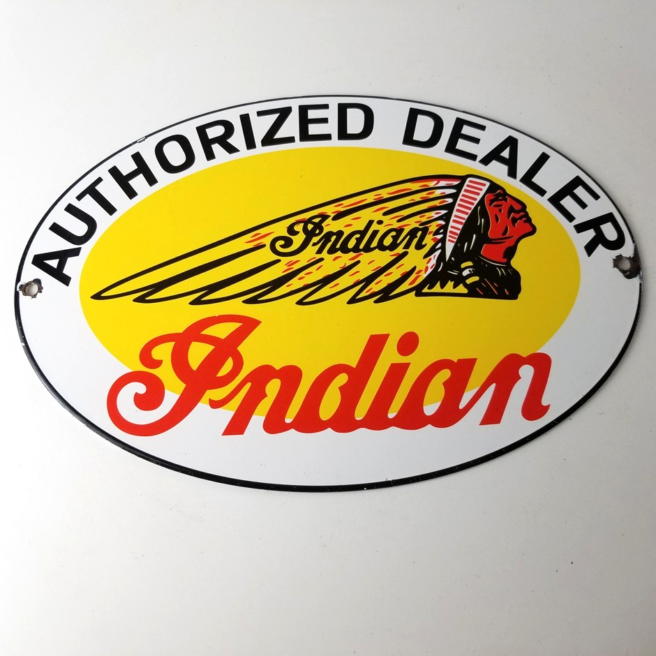 Vintage Indian Motorcycle Sign - Authorized Dealer Porcelain Gas Sign - Image 12