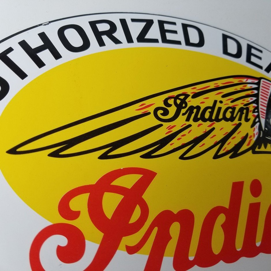 Vintage Indian Motorcycle Sign - Authorized Dealer Porcelain Gas Sign - Image 5
