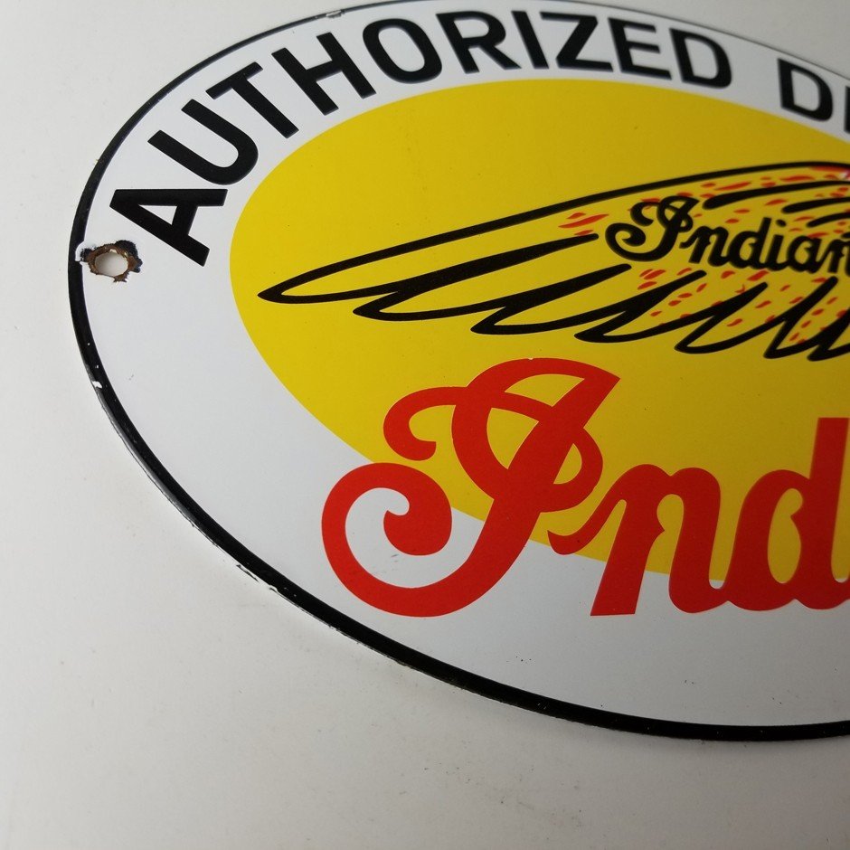 Vintage Indian Motorcycle Sign - Authorized Dealer Porcelain Gas Sign - Image 6
