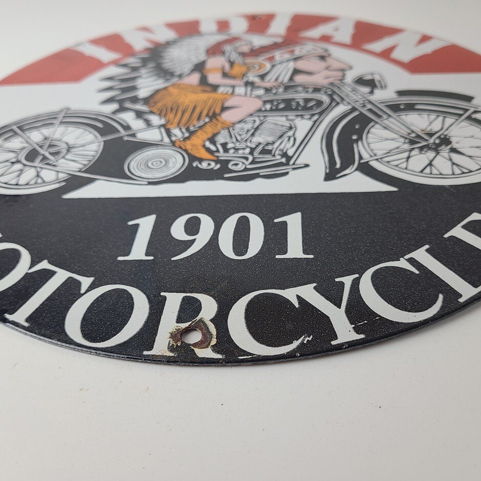 Vintage Indian Motorcycle Sign - Porcelain Advertising American Gas Station Sign - Image 11