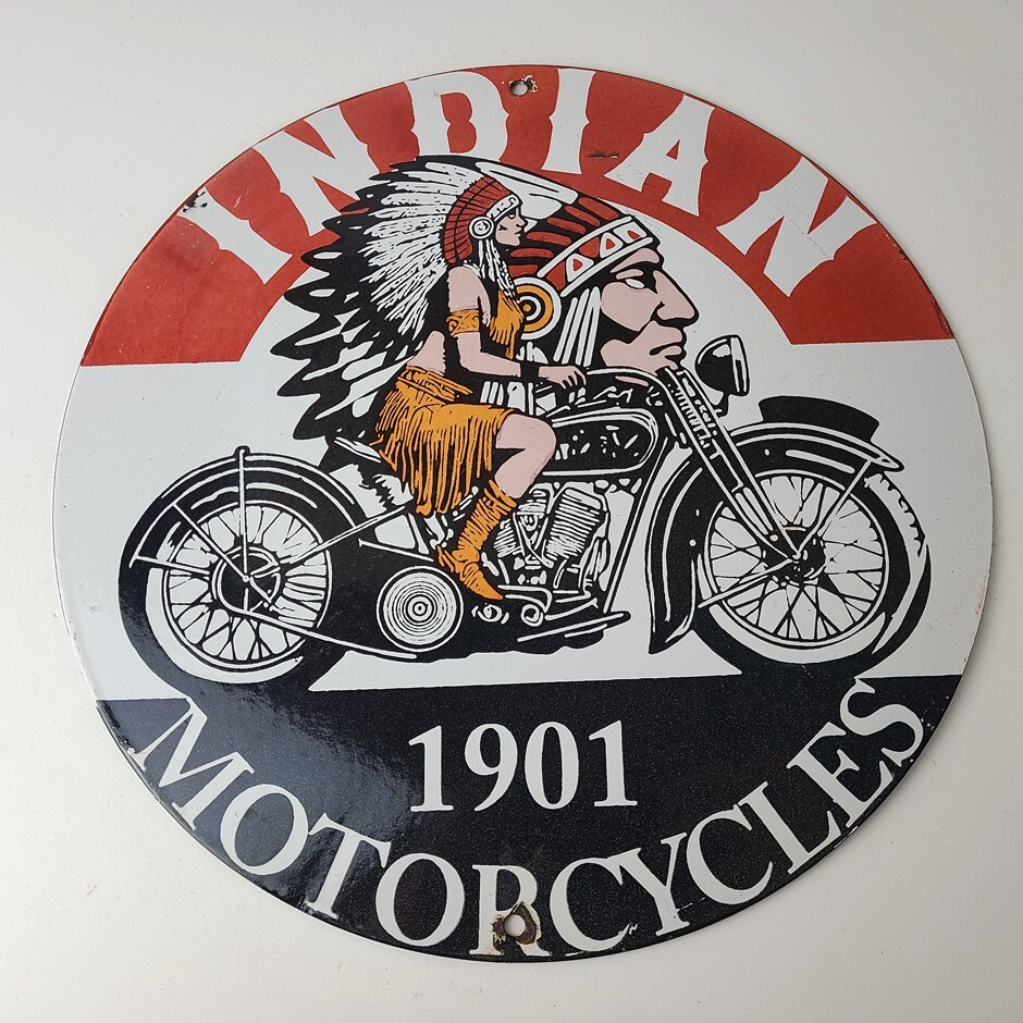 Vintage Indian Motorcycle Sign - Porcelain Advertising American Gas Station Sign - Image 12