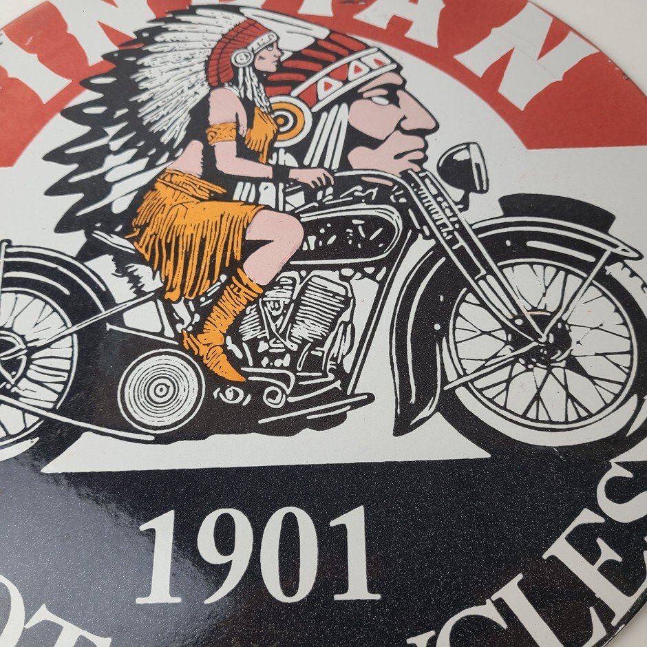 Vintage Indian Motorcycle Sign - Porcelain Advertising American Gas Station Sign - Image 4