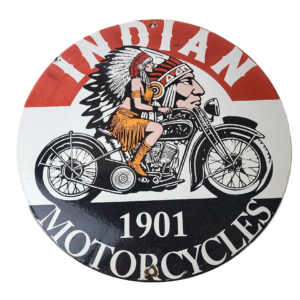 Vintage Indian Motorcycle Sign - Porcelain Advertising American Gas Station Sign