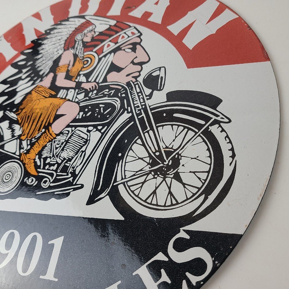 Vintage Indian Motorcycle Sign - Porcelain Advertising American Gas Station Sign - Image 9