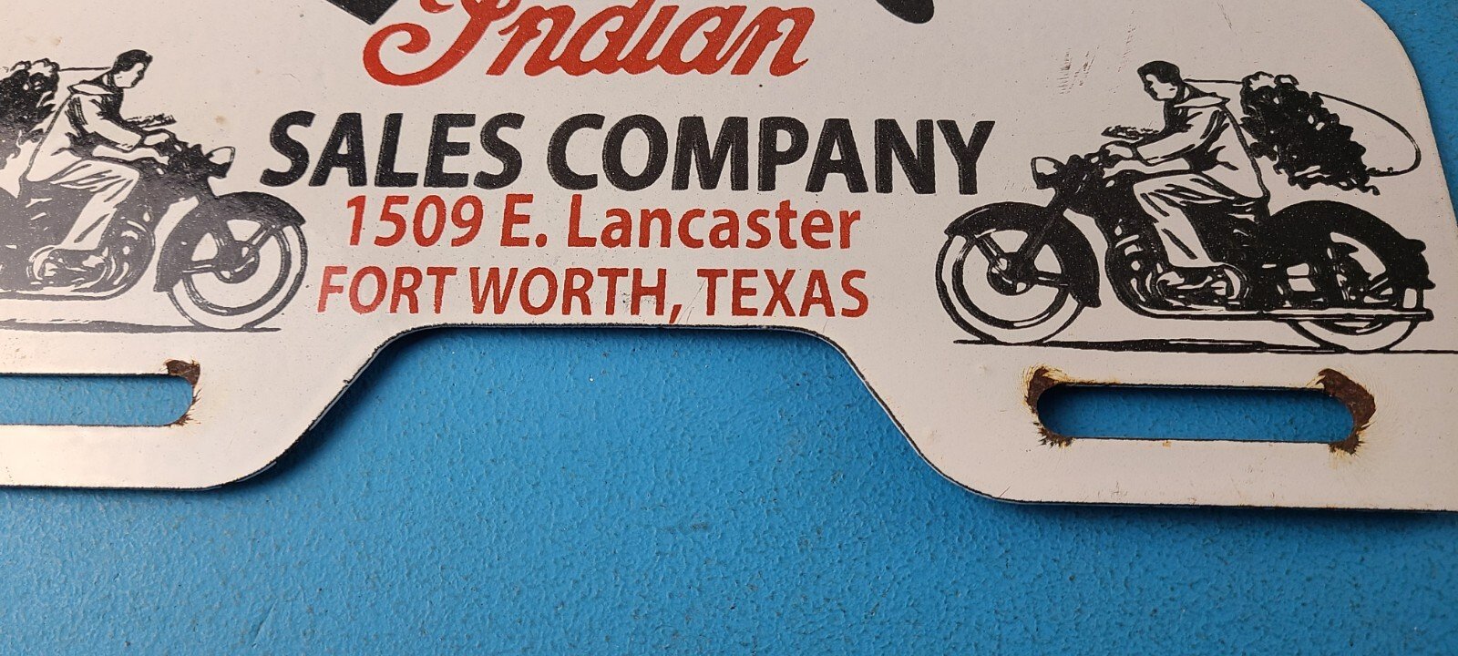 Vintage Indian Motorcycle Sign Topper - Gas Porcelain License Plate Topper - Image 12