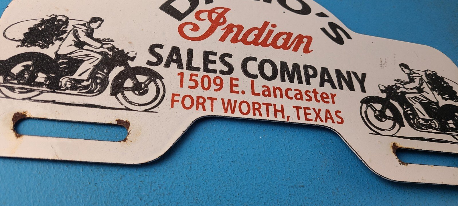 Vintage Indian Motorcycle Sign Topper - Gas Porcelain License Plate Topper - Image 7