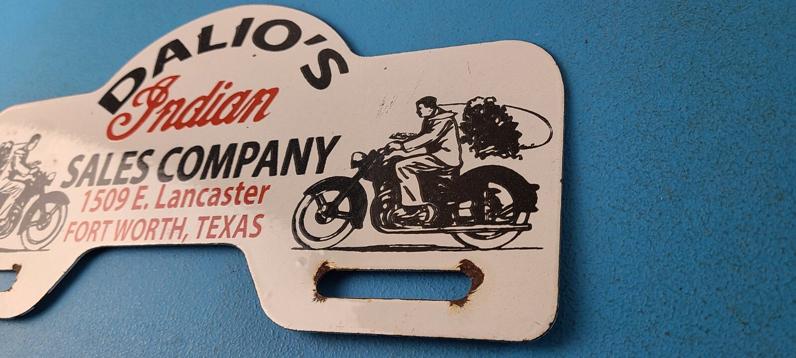 Vintage Indian Motorcycle Sign Topper - Gas Porcelain License Plate Topper - Image 9