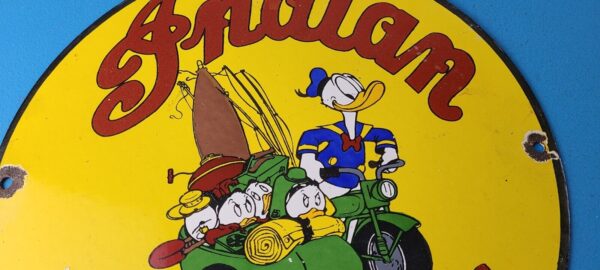 Vintage Indian Motorcycles Sign Donald Duck Porcelain Sign Walt Disney Sign 305890535217 2