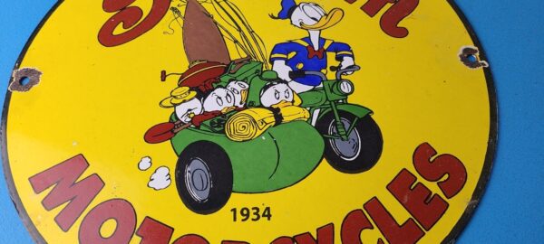 Vintage Indian Motorcycles Sign Donald Duck Porcelain Sign Walt Disney Sign 305890535217 3