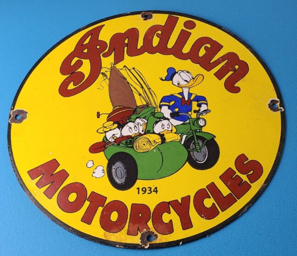 Vintage Indian Motorcycles Sign Donald Duck Porcelain Sign Walt Disney Sign 305890535217