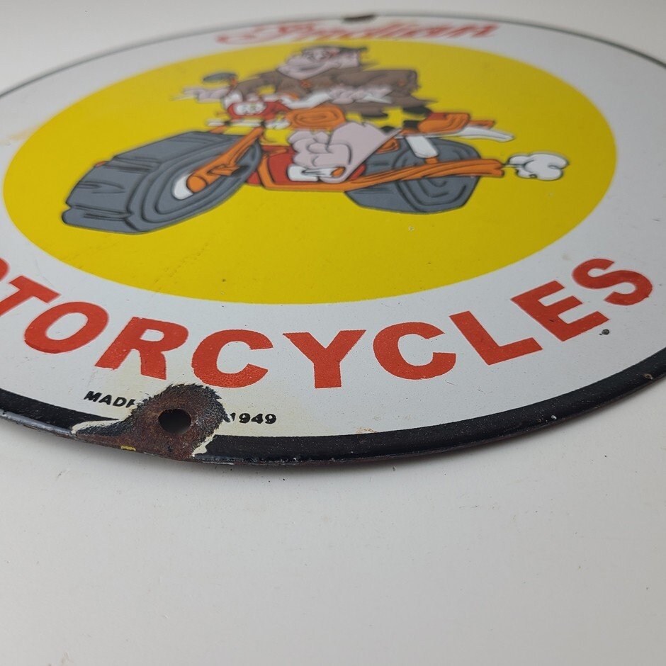 Vintage Indian Motorcycles Sign -Flintstones Bike Sign - Gas Pump Porcelain Sign - Image 11