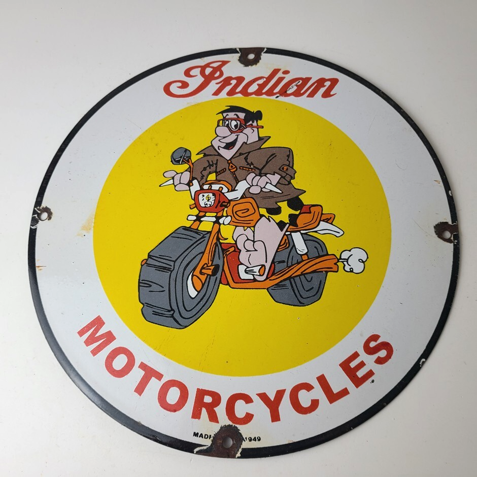 Vintage Indian Motorcycles Sign -Flintstones Bike Sign - Gas Pump Porcelain Sign - Image 12