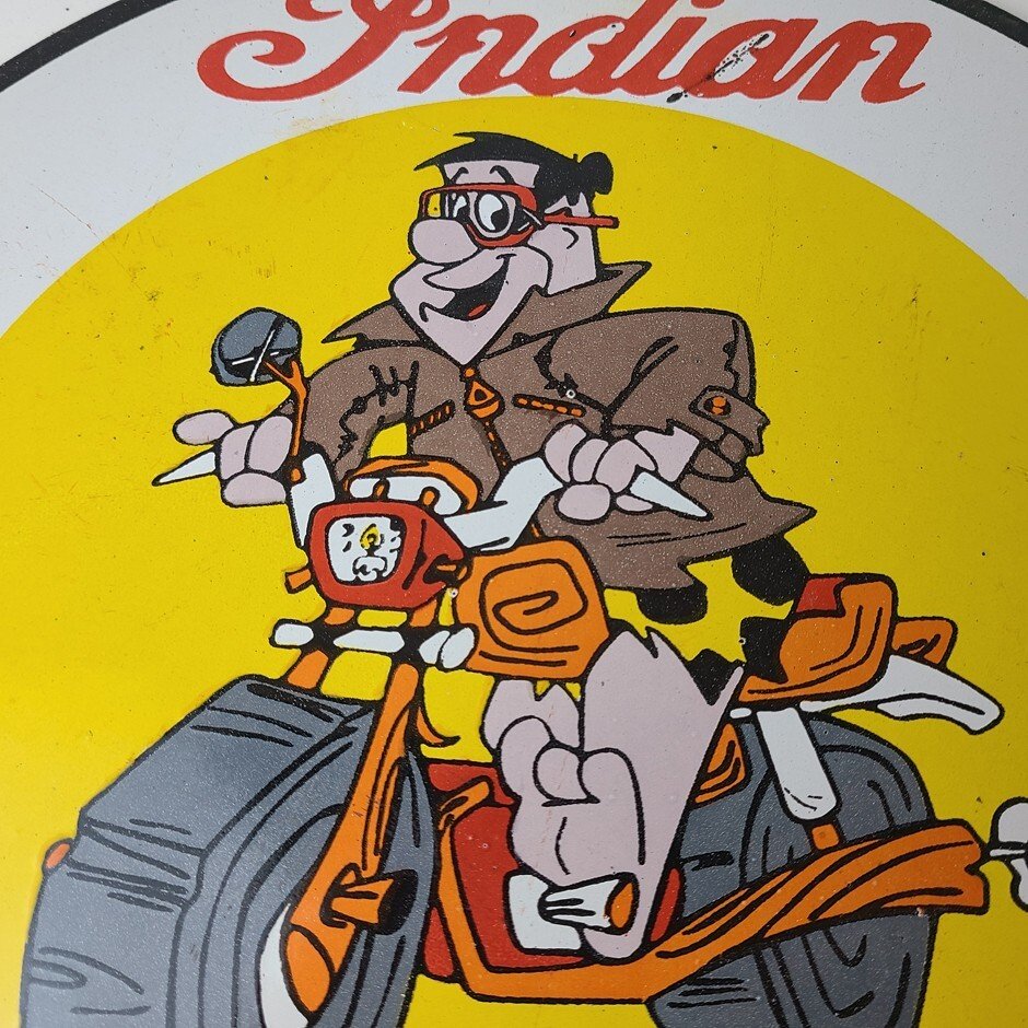 Vintage Indian Motorcycles Sign -Flintstones Bike Sign - Gas Pump Porcelain Sign - Image 3