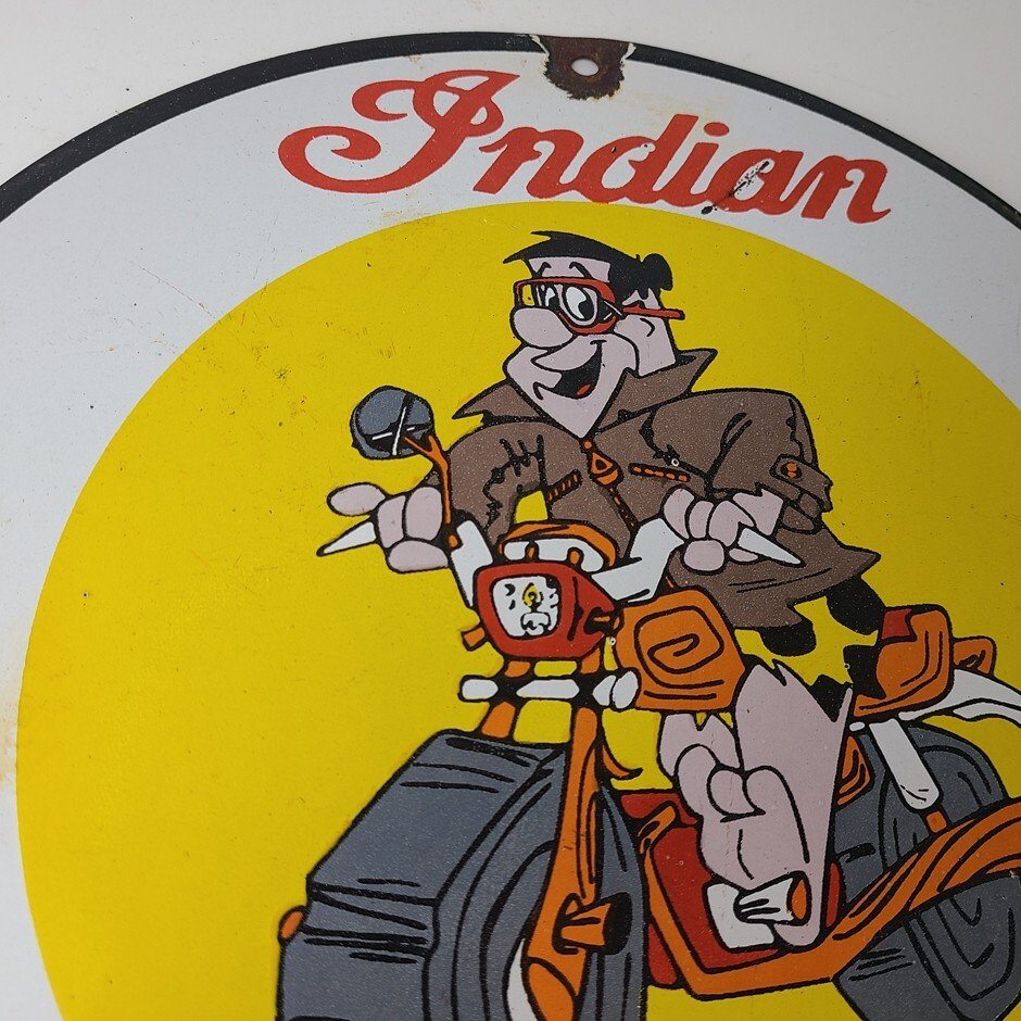 Vintage Indian Motorcycles Sign -Flintstones Bike Sign - Gas Pump Porcelain Sign - Image 5