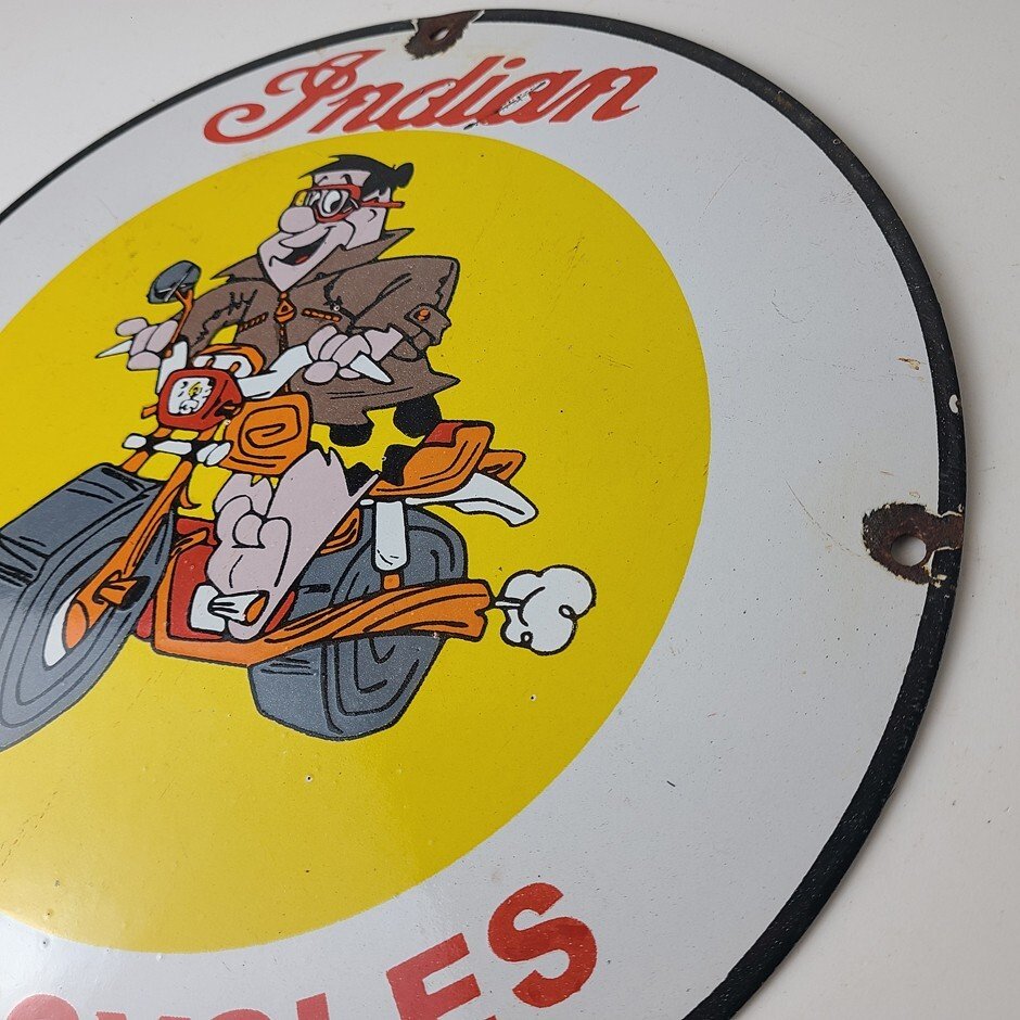 Vintage Indian Motorcycles Sign -Flintstones Bike Sign - Gas Pump Porcelain Sign - Image 9