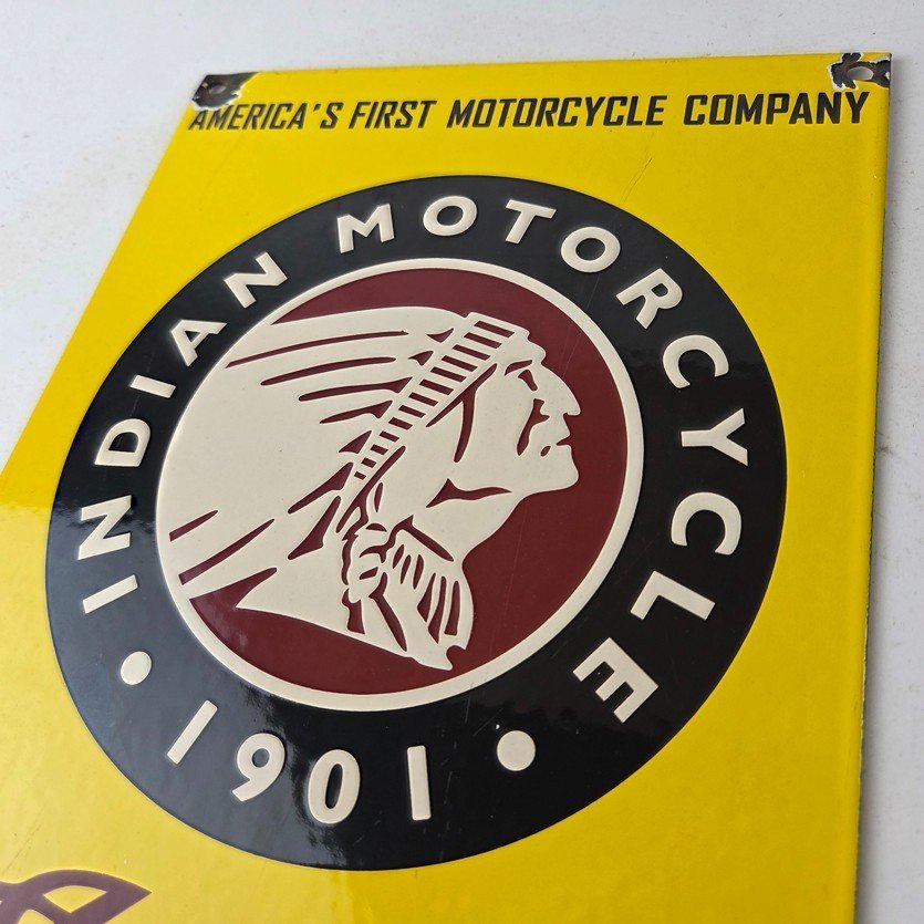 Vintage Indian Motorcycles Sign - Parts Dealership Service Porcelain Gas Sign - Image 12