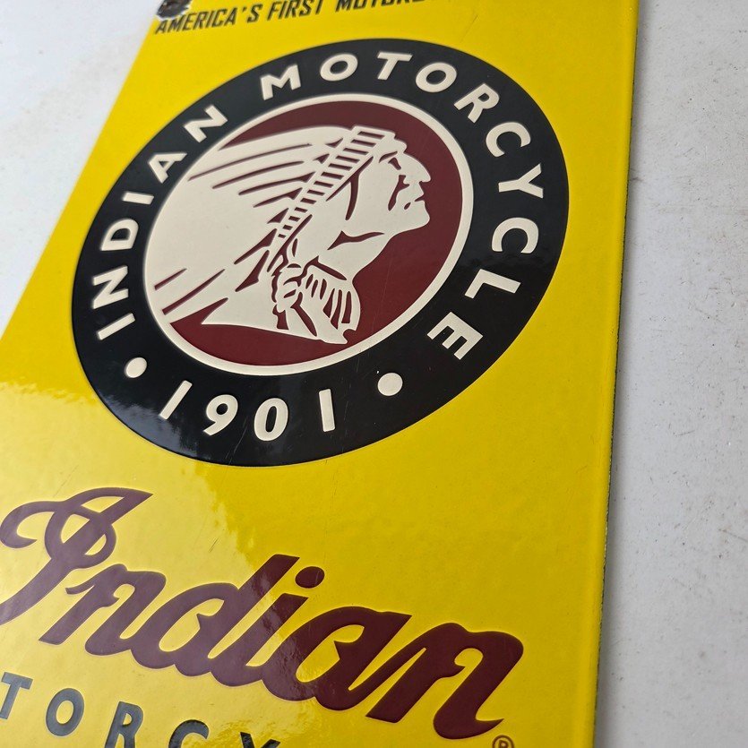 Vintage Indian Motorcycles Sign - Parts Dealership Service Porcelain Gas Sign - Image 13