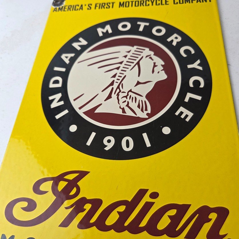 Vintage Indian Motorcycles Sign - Parts Dealership Service Porcelain Gas Sign - Image 4