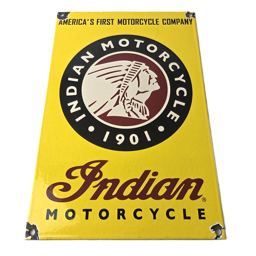 Vintage Indian Motorcycles Sign - Parts Dealership Service Porcelain Gas Sign