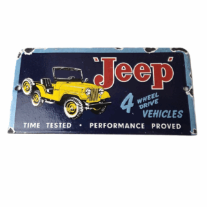 Vintage Jeep Vehicles Sign - Truck Parts 4 Wheel Drive Gas Pump Porcelain Sign