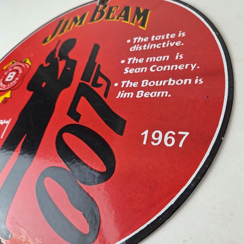 Vintage Jim Beam Sign - Adult Beverage 007 Bond Liquor Porcelain Gas Sign - Image 13