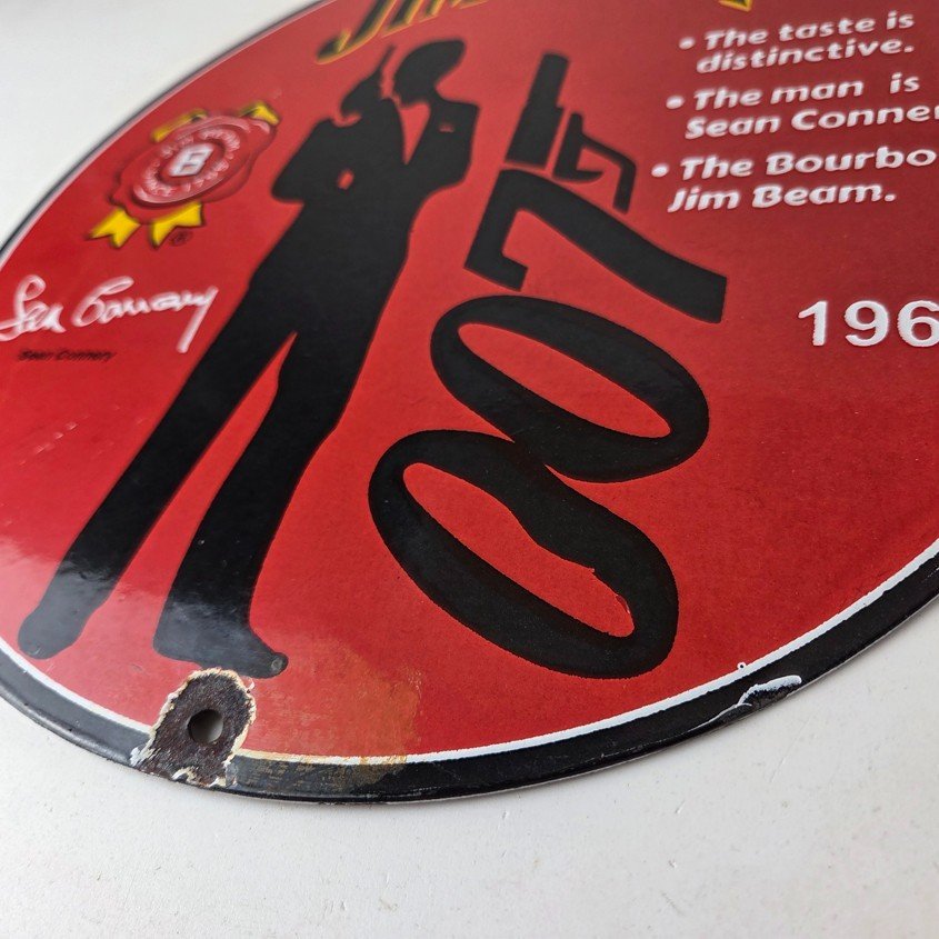 Vintage Jim Beam Sign - Adult Beverage 007 Bond Liquor Porcelain Gas Sign - Image 14