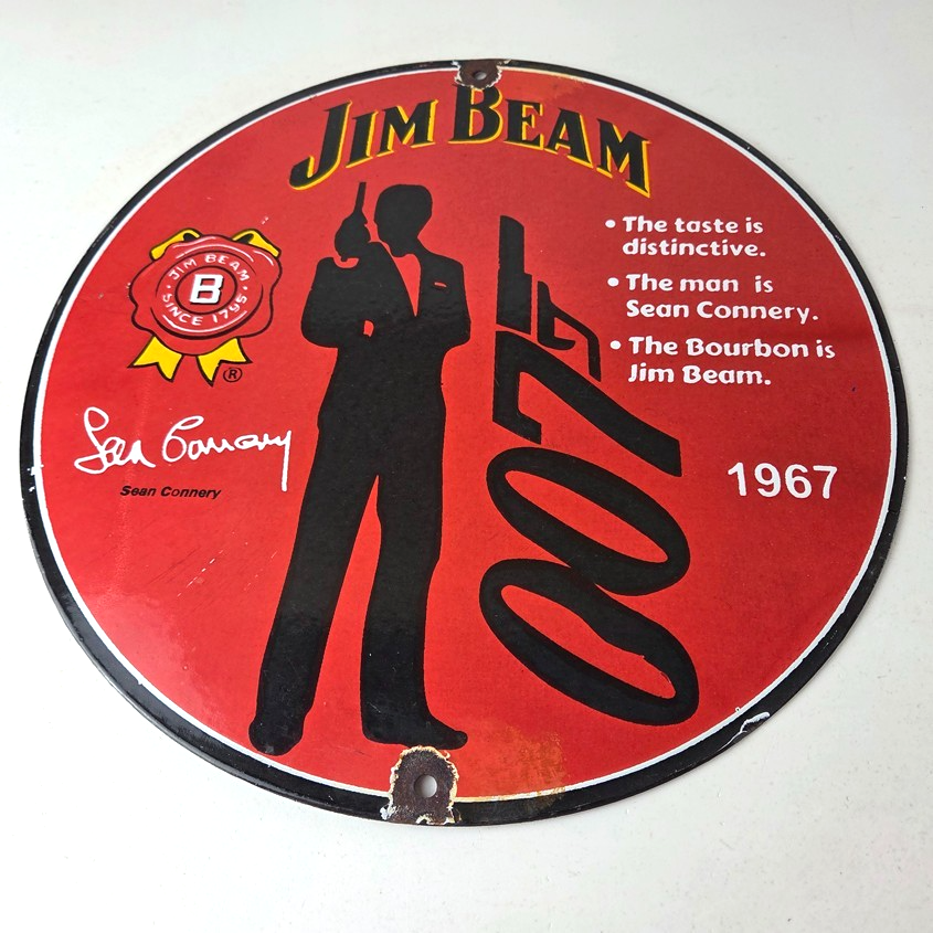 Vintage Jim Beam Sign - Adult Beverage 007 Bond Liquor Porcelain Gas Sign - Image 15