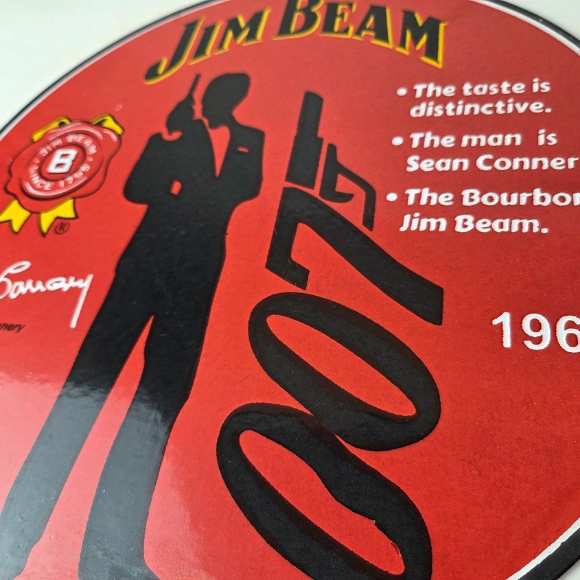 Vintage Jim Beam Sign - Adult Beverage 007 Bond Liquor Porcelain Gas Sign - Image 4