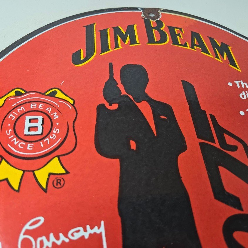 Vintage Jim Beam Sign - Adult Beverage 007 Bond Liquor Porcelain Gas Sign - Image 5