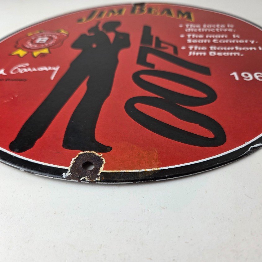 Vintage Jim Beam Sign - Adult Beverage 007 Bond Liquor Porcelain Gas Sign - Image 10