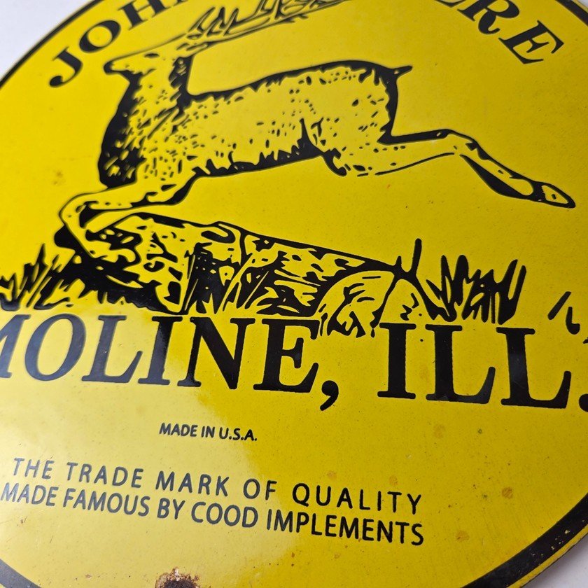 Vintage John Deere Porcelain Farm Sign - Tractor Gas Pump Motor Oil Sign - Image 4