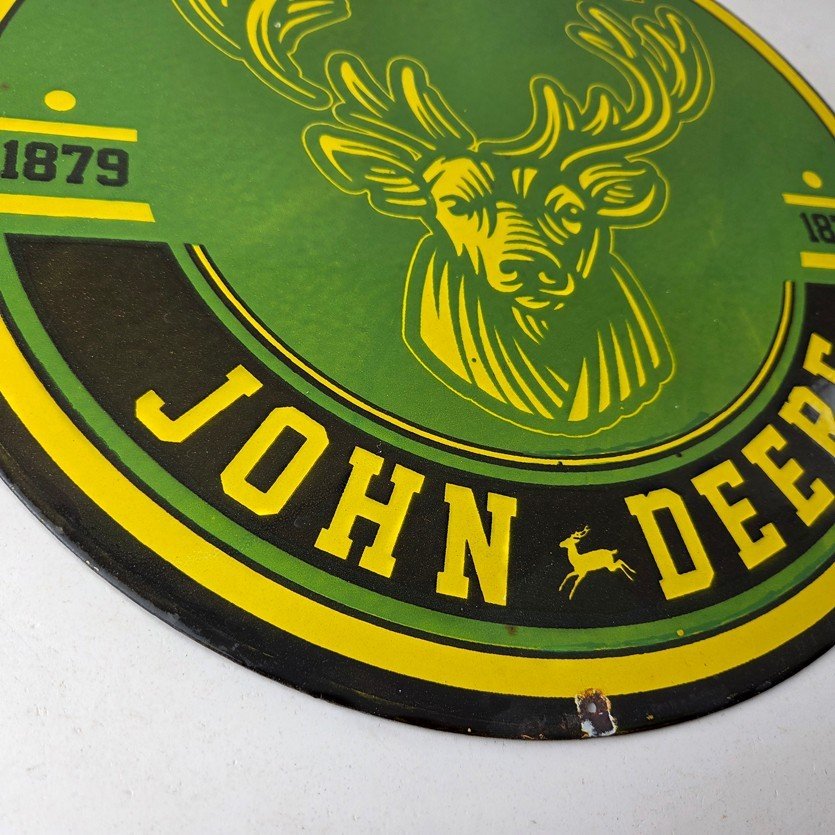 Vintage John Deere Porcelain Sign - Farm Tractor Gas Pump Motor Oil Sign - Image 11