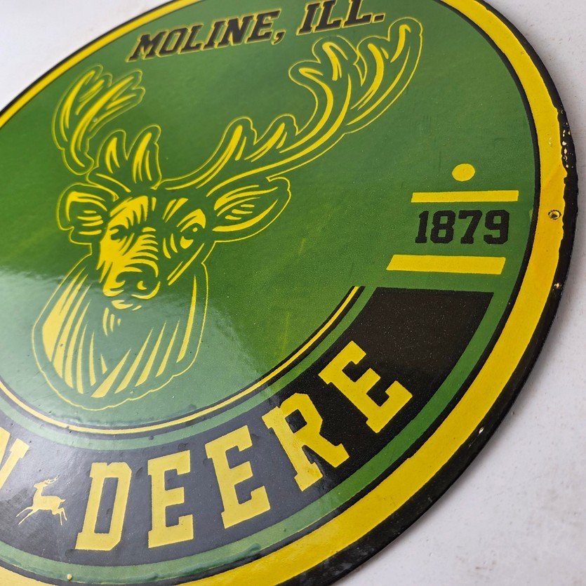 Vintage John Deere Porcelain Sign - Farm Tractor Gas Pump Motor Oil Sign - Image 13
