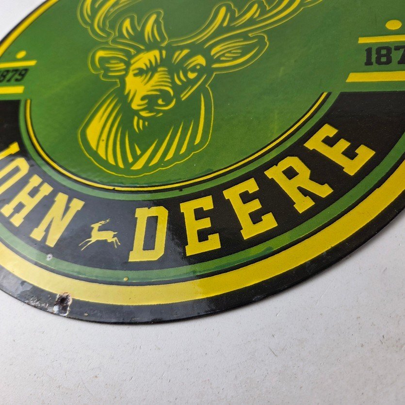 Vintage John Deere Porcelain Sign - Farm Tractor Gas Pump Motor Oil Sign - Image 14