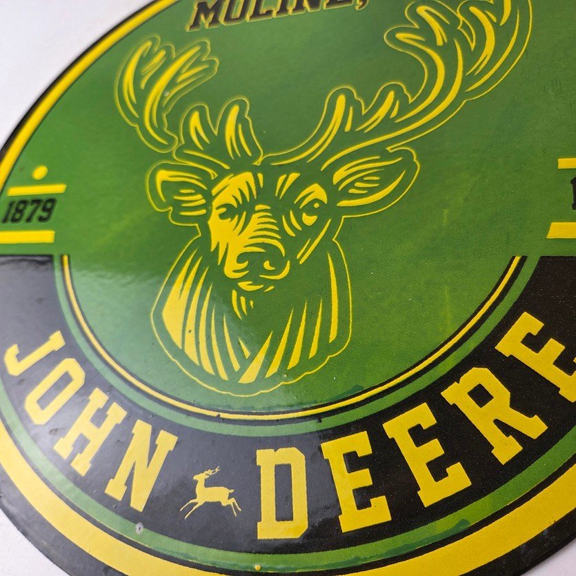 Vintage John Deere Porcelain Sign - Farm Tractor Gas Pump Motor Oil Sign - Image 4