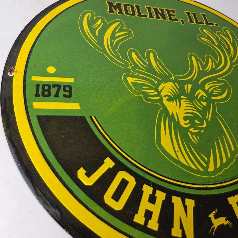 Vintage John Deere Porcelain Sign - Farm Tractor Gas Pump Motor Oil Sign - Image 6