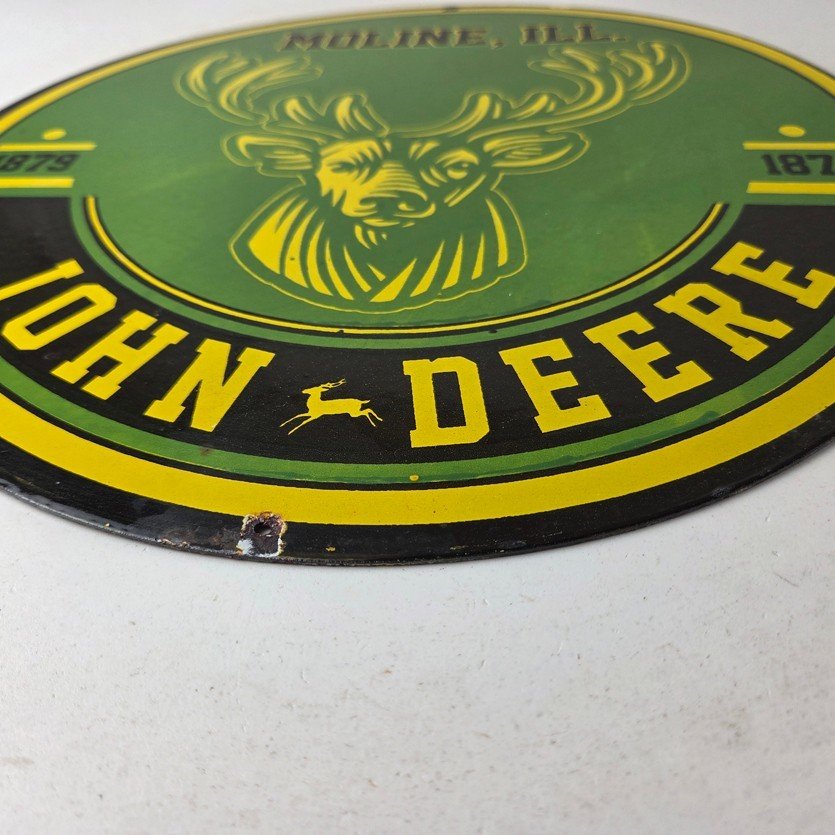Vintage John Deere Porcelain Sign - Farm Tractor Gas Pump Motor Oil Sign - Image 10