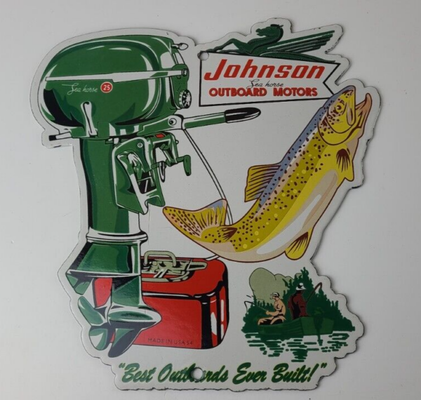 Vintage Johnson Sign - Gas Boat Engines Outboards Porcelain Pump Sign - Image 3