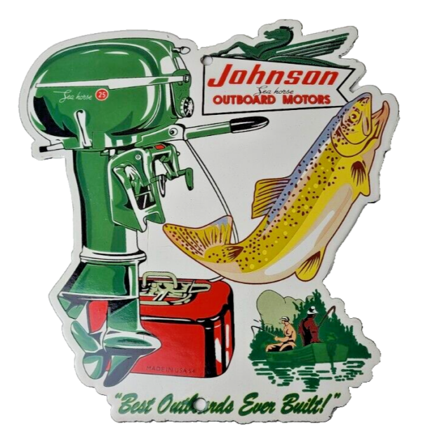 Vintage Johnson Sign - Gas Boat Engines Outboards Porcelain Pump Sign