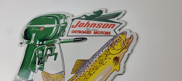 Vintage Johnson Sign - Gas Boat Engines Outboards Porcelain Pump Sign - Image 9