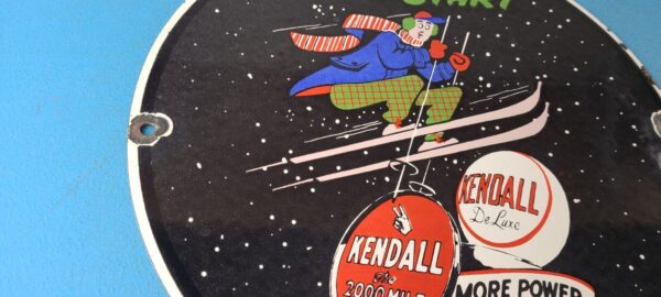 Vintage Kendall Motor Oils Sign Porcelain Snow Skiing Ad Gas Pump Plate Sign 305240171107 5