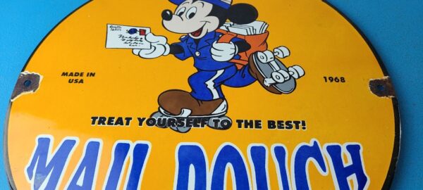 Vintage Mail Pouch Sign Mickey Mouse Tobacco Chew Gas Pump Porcelain Sign 305710701767 3