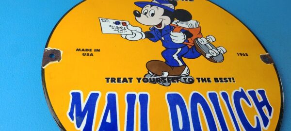 Vintage Mail Pouch Sign Mickey Mouse Tobacco Chew Gas Pump Porcelain Sign 305710701767 5