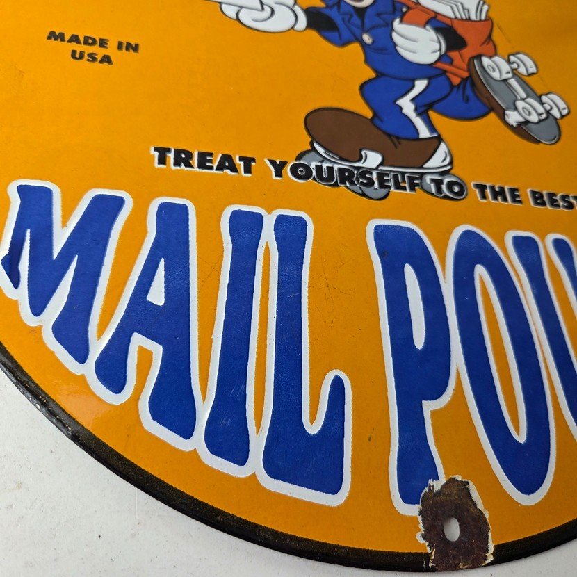 Vintage Mail Pouch Sign - Mickey Mouse Tobacco Chew Gas Pump Porcelain Sign - Image 11