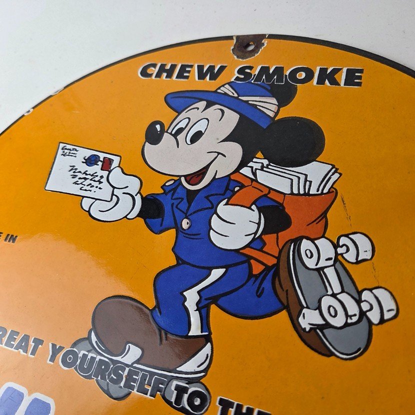 Vintage Mail Pouch Sign - Mickey Mouse Tobacco Chew Gas Pump Porcelain Sign - Image 12