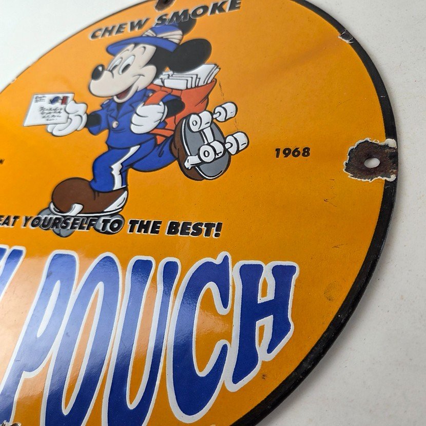 Vintage Mail Pouch Sign - Mickey Mouse Tobacco Chew Gas Pump Porcelain Sign - Image 13